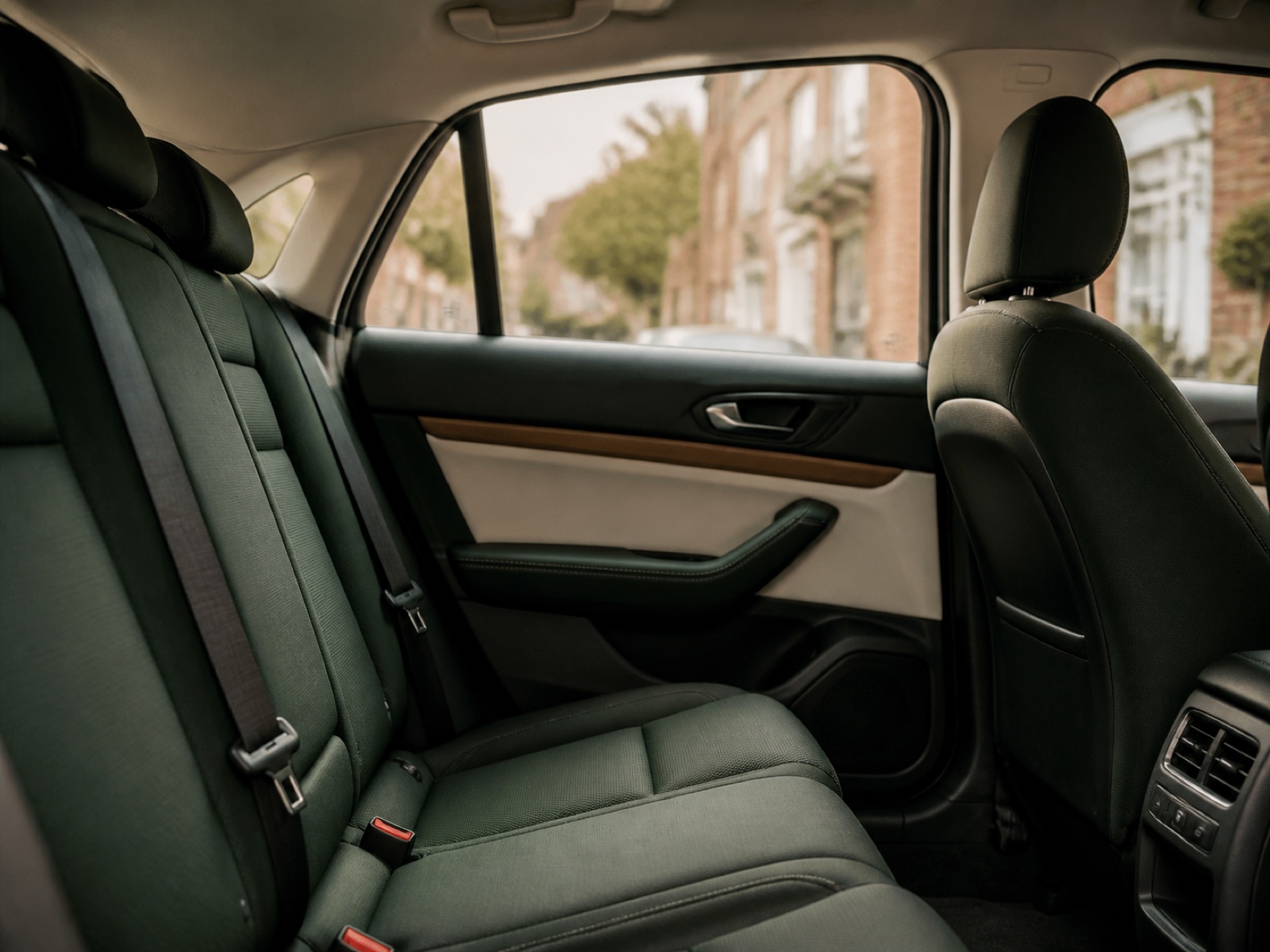 Illustrative view of a clean taxi passenger interior.